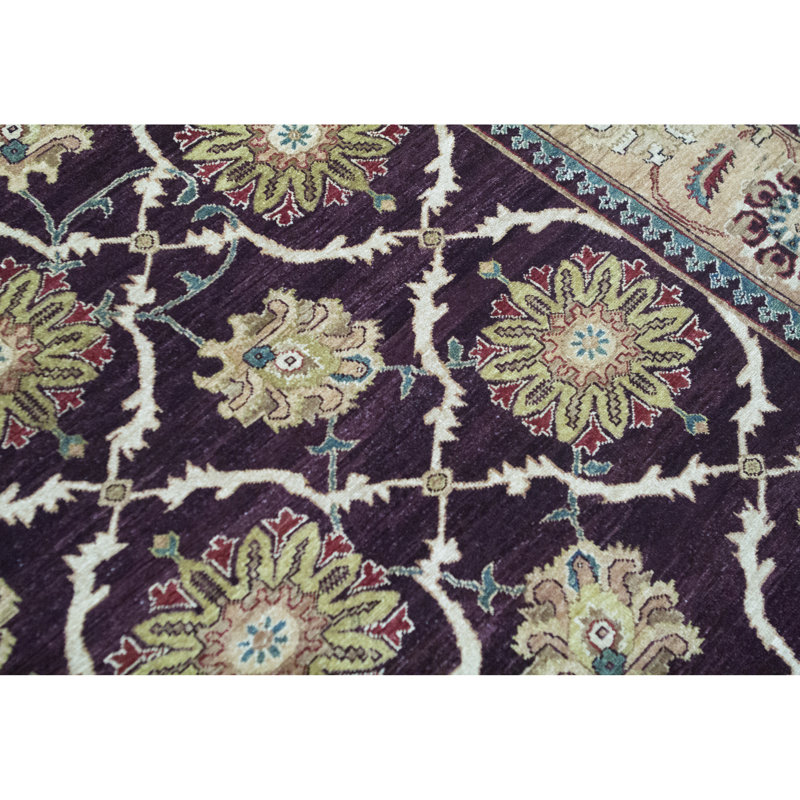 Tapis aubergine et doré de grande qualité noué à la main Sultanabad