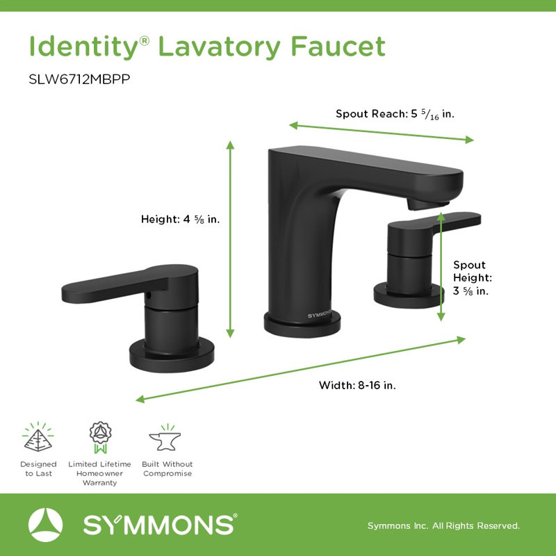 Identity Widespread Two Handle Bathroom Faucet with Push Pop Drain, Matte Black