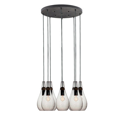 Lustre en forme de larme à 8 lumières avec détails en bois Earth