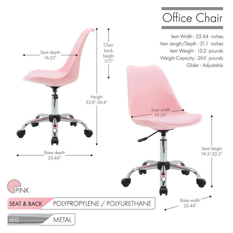 Noblitt Height Adjustable Swivel Office Chair, Pink
