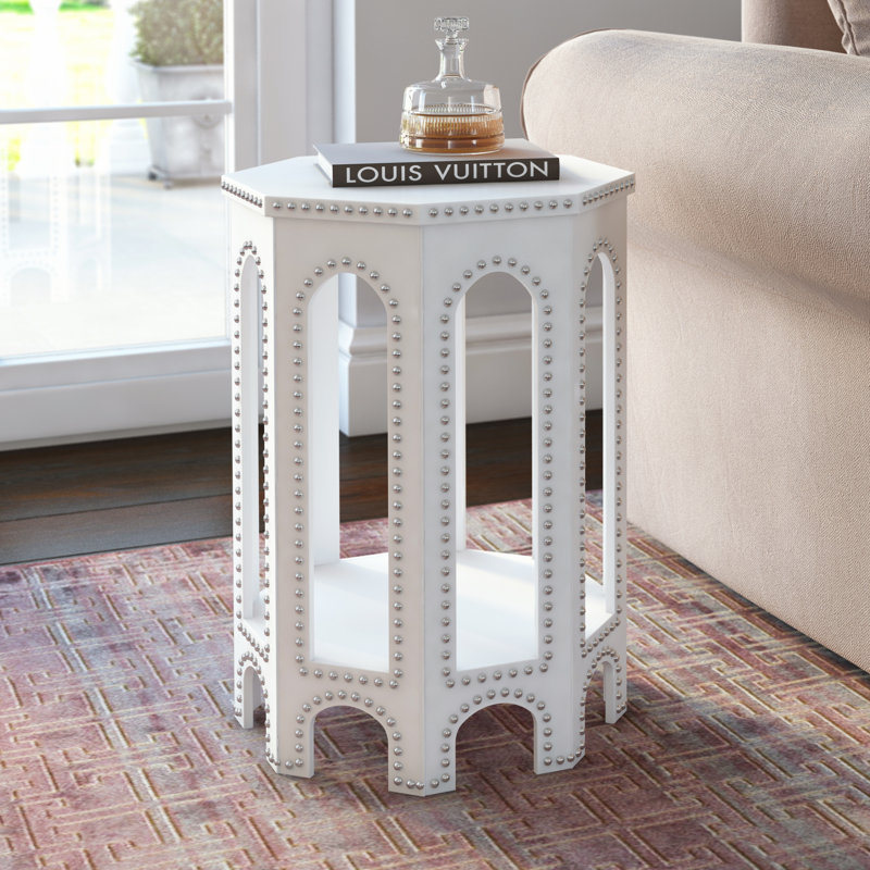 Zane End Table, White Croc