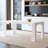 71"×31.5" White Marble Pattern MDF Spliced Dining Table, Grooved Leg Design Household Dinner Table For 6-8 People