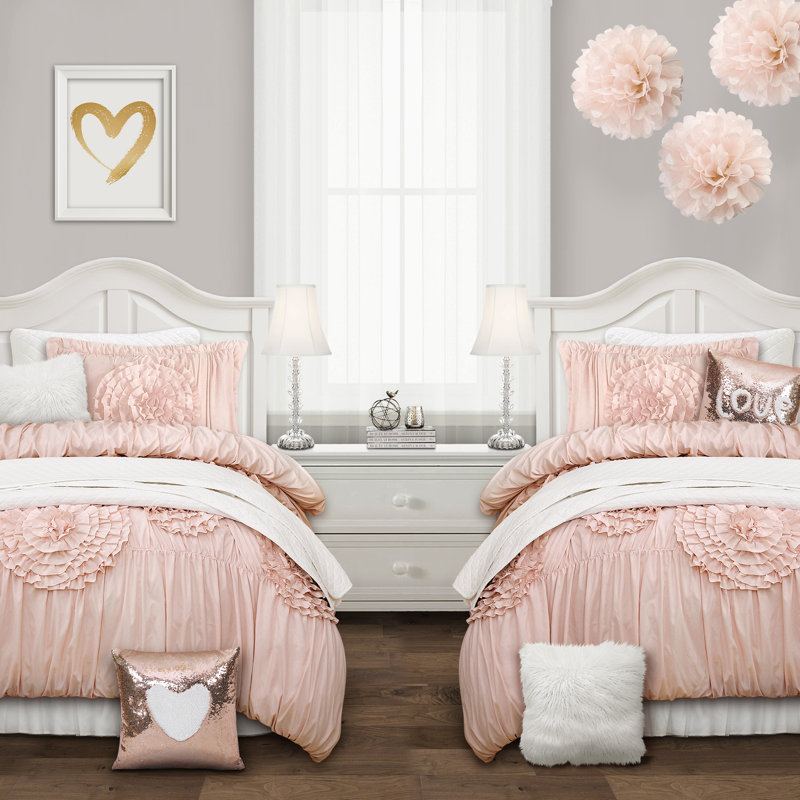 Serena Microfiber Traditional Comforter Set, Twin XL Comforter + 1 Standard Sham, Pink Blush