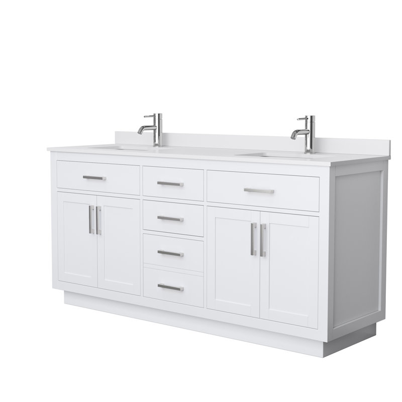 Beckett TK 72'' W Double Vanity, Brushed Nickel, White Cultured Marble, White