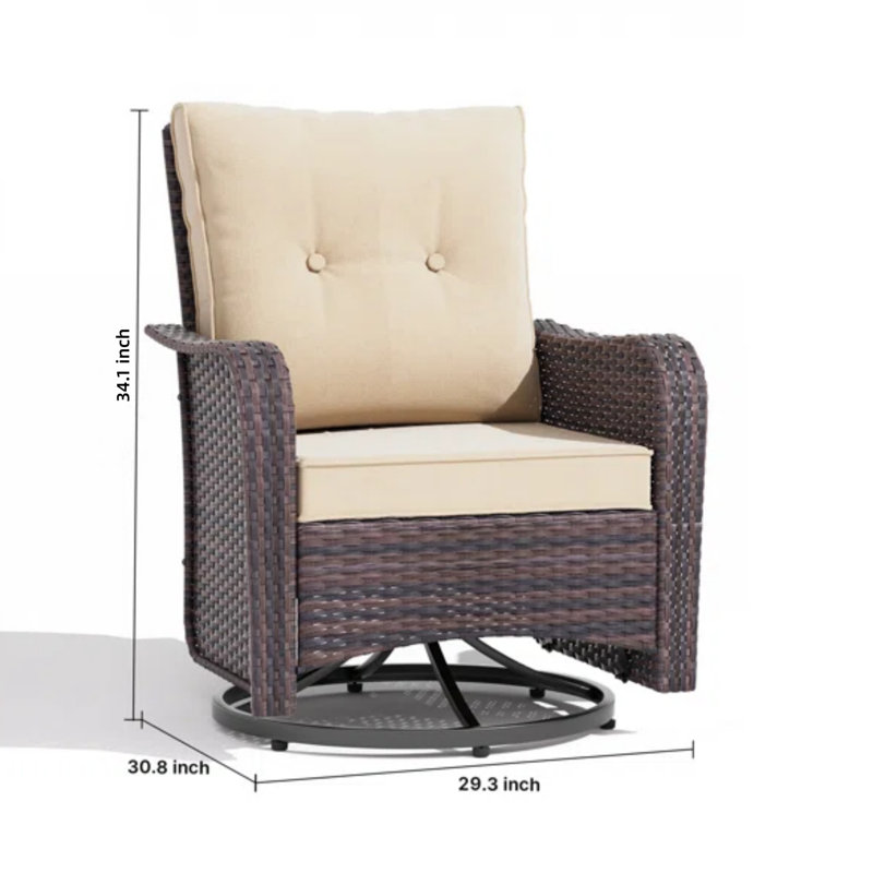 Rocking Swivel All-Weather Rattan Patio Chair With Cushions, Tan