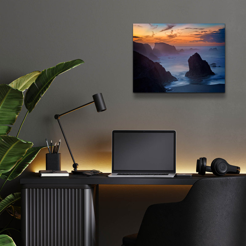 Art mural en verre Highland Dunes «Coquille Point Twilight» par Rick Berk, H 12 po x l 16 po x P 0,13 po