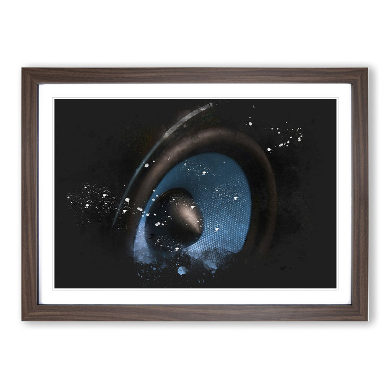 Hi Fi Speaker in Blue - Picture Frame Graphic Art, Walnut Framed, 27cm H x 36cm W x 2cm D