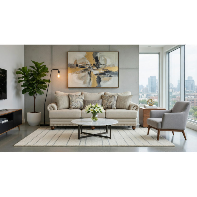 Canapé 96 po Freda, Polyester beige, H 40 po x l 96 po x P 42 po