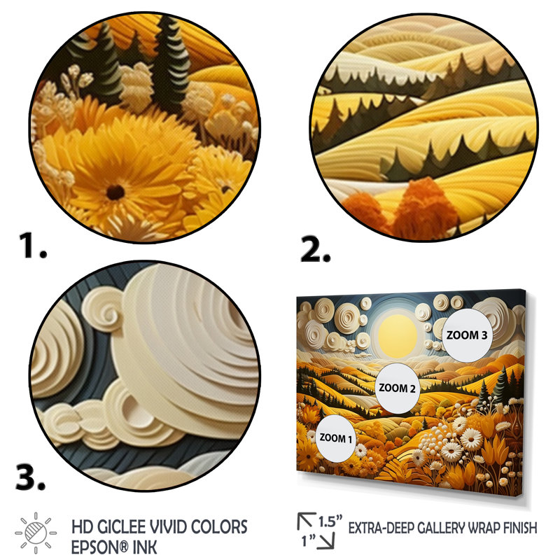Countryside Yellow Fields In II - Modern Canvas Prints, Cadre doré à une seule photo, H 34 po x l 44 po x P 1,5 po