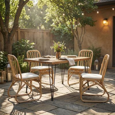 5-Piece Outdoor Dining Set with Acacia Wood Table and Rattan Chairs, Perfect for Patio, Deck, Backyard, and Porch