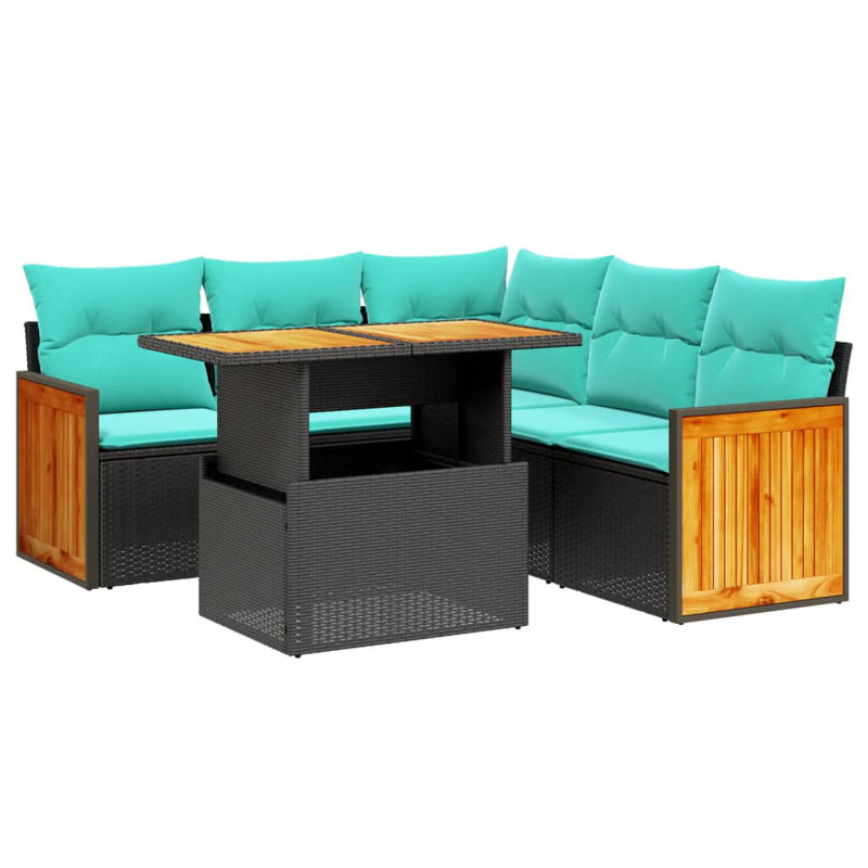  Ensemble de canapé de patio 6 pièces avec coussins en rotin de polyester, Noir, Vert