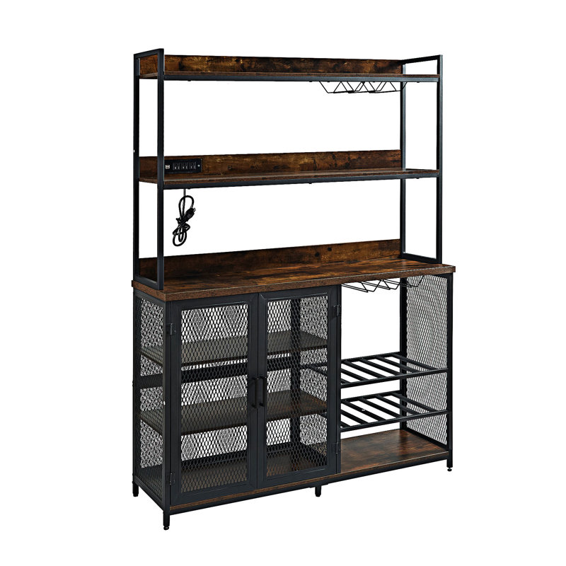 Coffee Bar Cabinet with LED Lights and Ample Storage