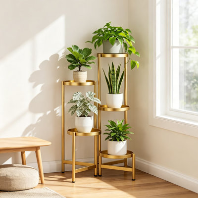 Support à plantes haut pour intérieur et extérieur, porte-pots d'angle en métal pour plusieurs plantes, étagère à plantes à plusieurs niveaux en fer forgé robuste pour patio, balcon, salon, chambre
