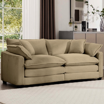 Moderne 2 velours côtelé brun clair, avec 4 coussins, précieux mobilier de salon brun clair, revêtement, coussins pour une assise confortable