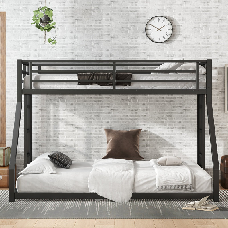  Metal Bunk Bed - Noise Reduced Design for Teens & Adults, No Box Spring Needed, Black, Twin XL Over Queen