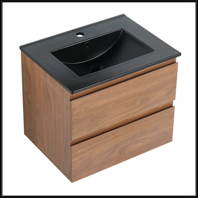 Meuble-lavabo mural 24 po avec lavabo en céramique noire