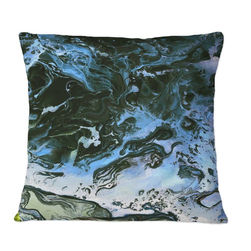 Coussin décoratif noir et bleu à imprimé moderne, 16 po x 16 po