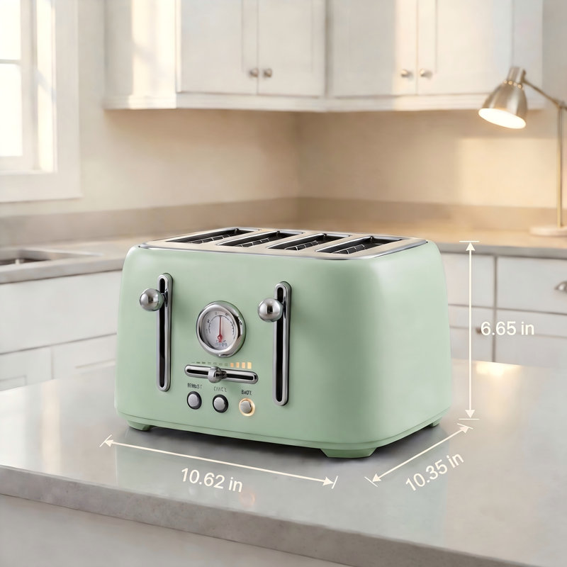 4-Slice Stainless Steel Toaster With 1.6" Wide Slots, Retro Bagel Toaster With 6 Browning Levels, Defrost/Bagel/Cancel, Removable Crumb Tray