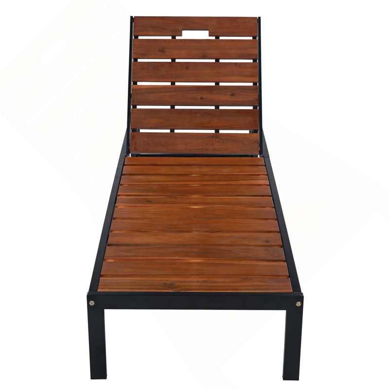 1PC Outdoor Chaise Lounges Chairs With Adjustable Backrest For Patio, Poolside Or Beach, Black/Brown