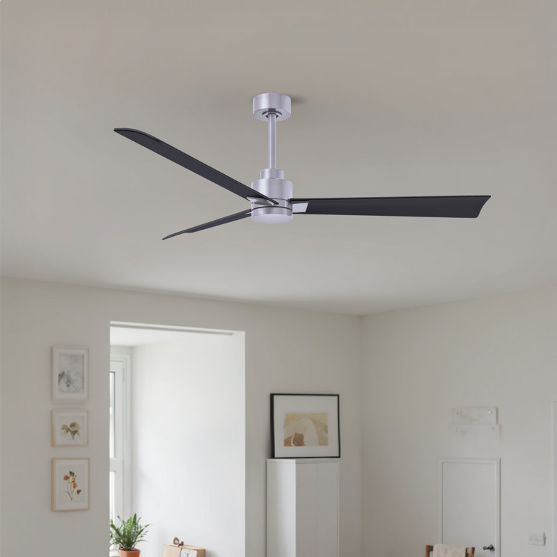 Alessandra Outdoor Downrod Ceiling Fan, Matte Black, Brushed Nickel