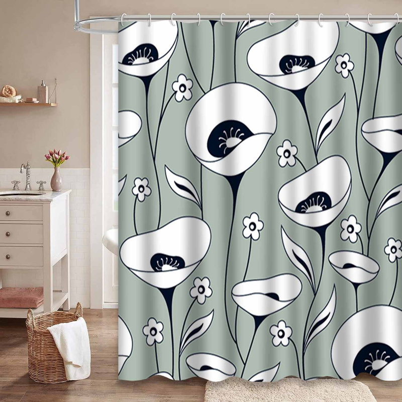 Rideau de douche rétro avec 12 crochets, L 72 po x l 78 po