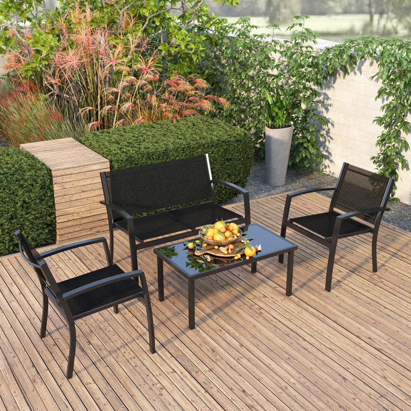 Dera 4 - Person Patio Dining Set with Rectangular Table, Black