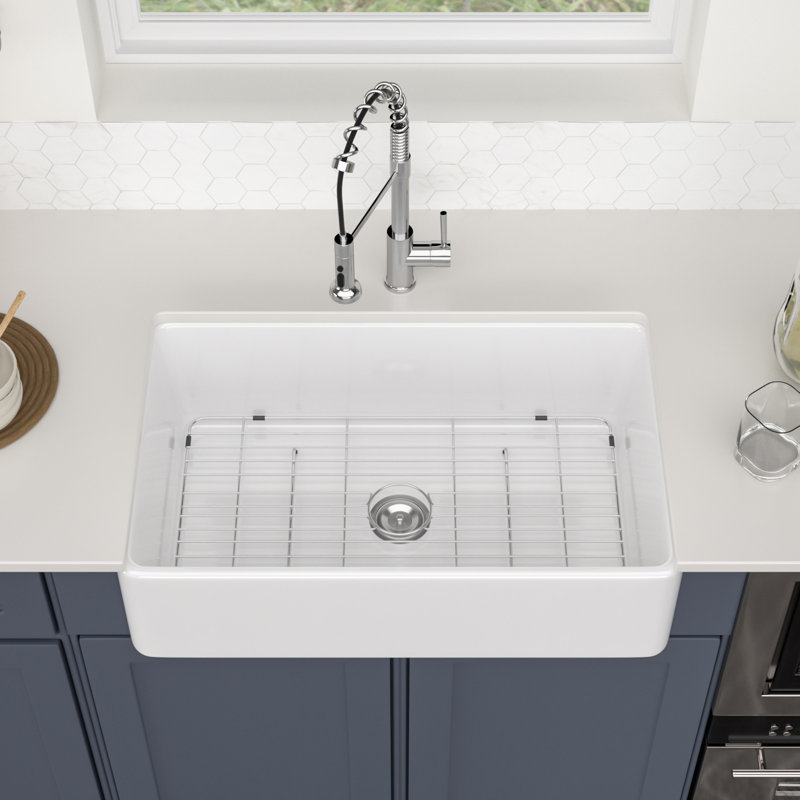 33" L x 20" W Farmhouse Kitchen Sink Ceramic Single Bowl Kitchen Sink Apron Front Sink, White
