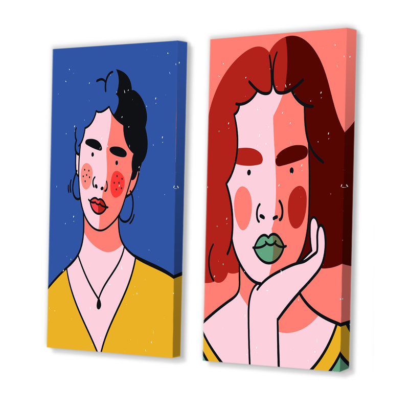 «Retro Woman Portrait Minimalistic Pop IX», ensemble de 2 impressions, H 32 po x l 32 po x P 1 po, Toile tendue