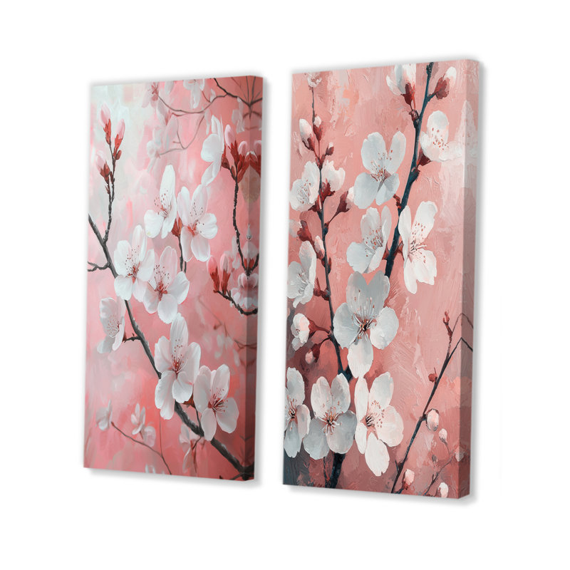 Moment In Cherry Blossom I - Collection d'art floral sur toile 2 pièces, H 28 po x l 25 po, Toile tendue