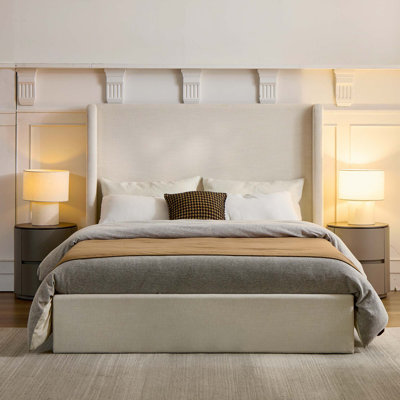 54" High Headboard Upholstered Wingback Platform Bed Without Wooden Slats, Box Spring Request