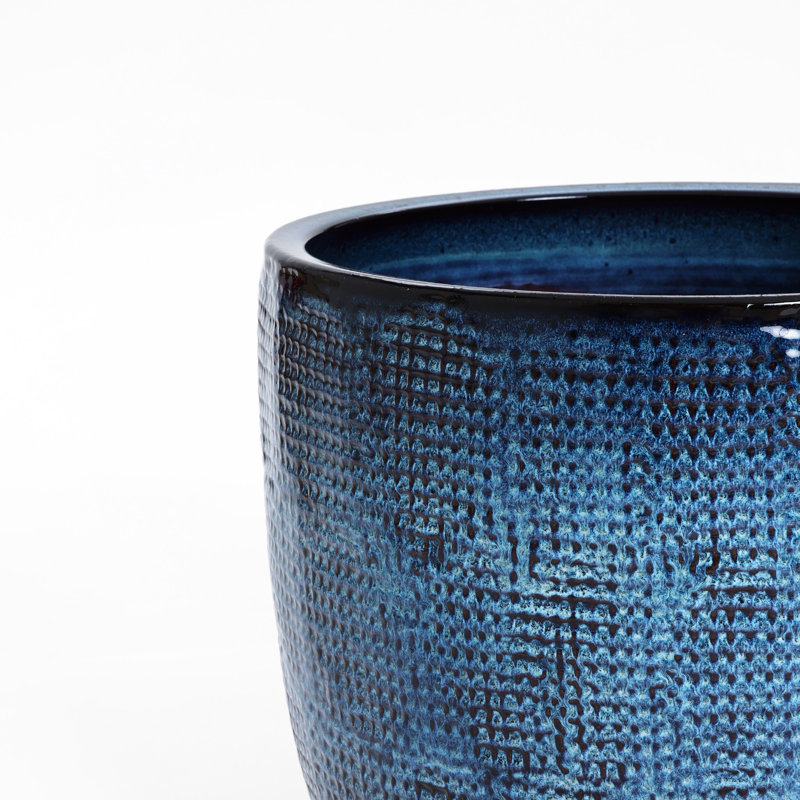 Pot à fleurs rond en céramique Ocean, Bleu, H 14 po x l 15,75 po x P 15,75 po