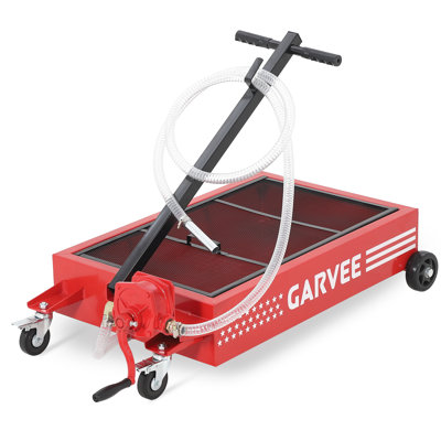 15 Gal Oil Drain Pan with Pump, Low Profile Rolling Oil Drain Cart with 8 ft Hose, Foldable T-Handle & Lockable Swivel Casters, Leak-Proof & Heavy Duty for Cars, SUVs, Trucks
