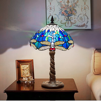 Bellow Tiffany Lamp Blue Stained Glass Table Lamp 12 Inches Dragonfly Style Desk Reading Light -  Astoria Grand, E57615B2DAB34FC2B770CDB39B21B48A