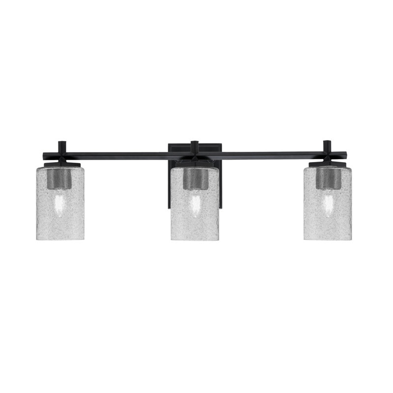 Bar pour salle de bain Finola illustré avec verre fumé, H 8,5 po x l 25 po x P 6,25 po, Noir mat, 3 lumières