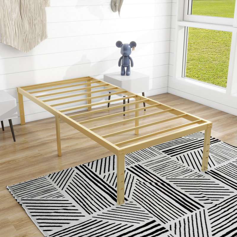 Metal Platform Bed Frame, Extra Long Twin, Gold