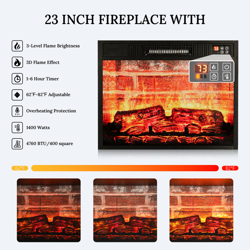 Bryne 23'' W Glass Electric Fireplace Insert with 4760 BTU