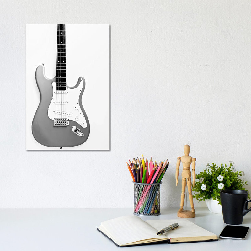 Black And White Guitar by Tom Quartermaine - Gallery-Wrapped Canvas Giclée on Canvas, No Frame, 20.32 cm H x 30.48 cm W