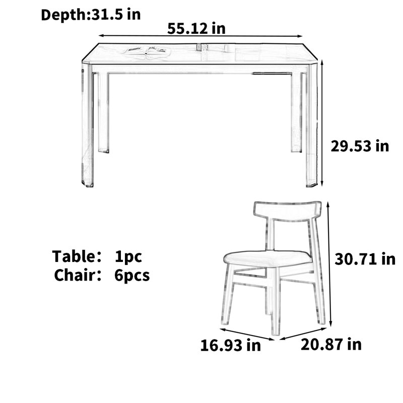 Table de salle à manger simple de style italien, H 29,53 po x L 55,12 po x l 31,5 po
