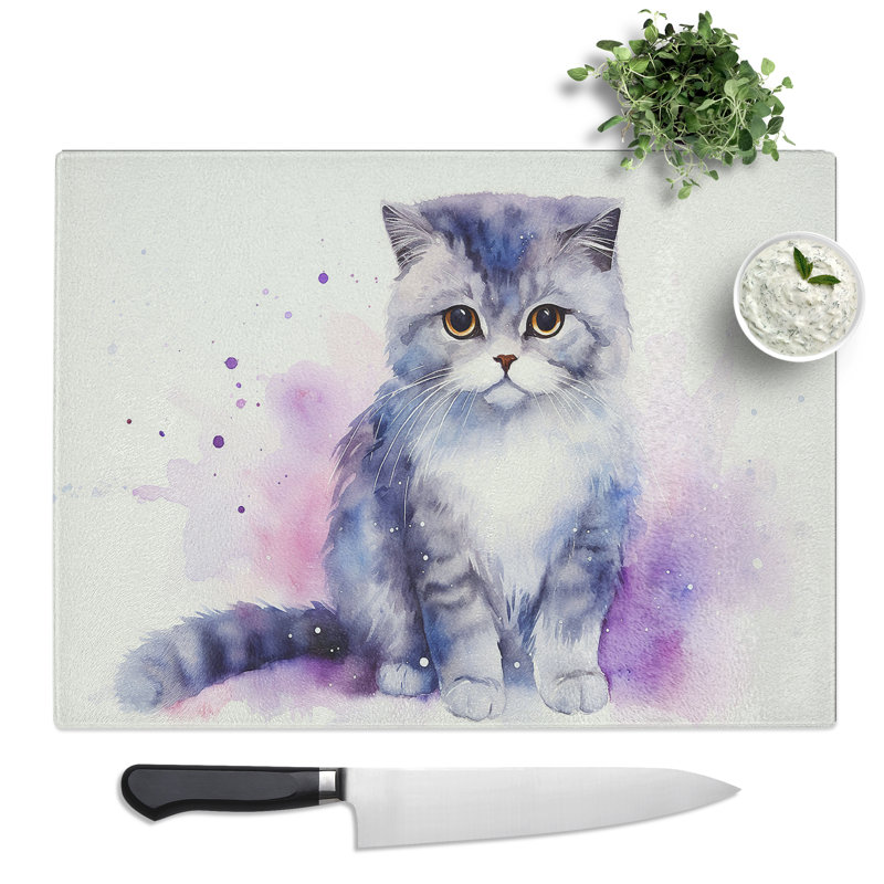 Cat Watercolour  Glass Chopping Board