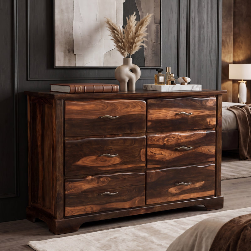 Commode double 6 tiroirs Chaliyah, Brun bison