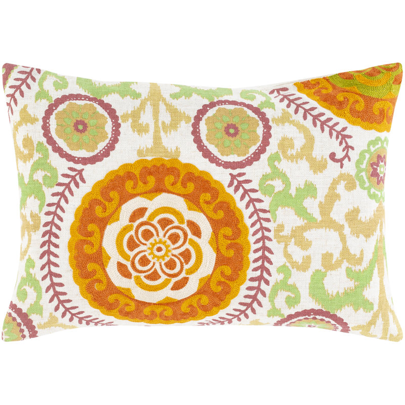 Termez Floral Linen Throw Pillow, Gold/Grass Green, Down