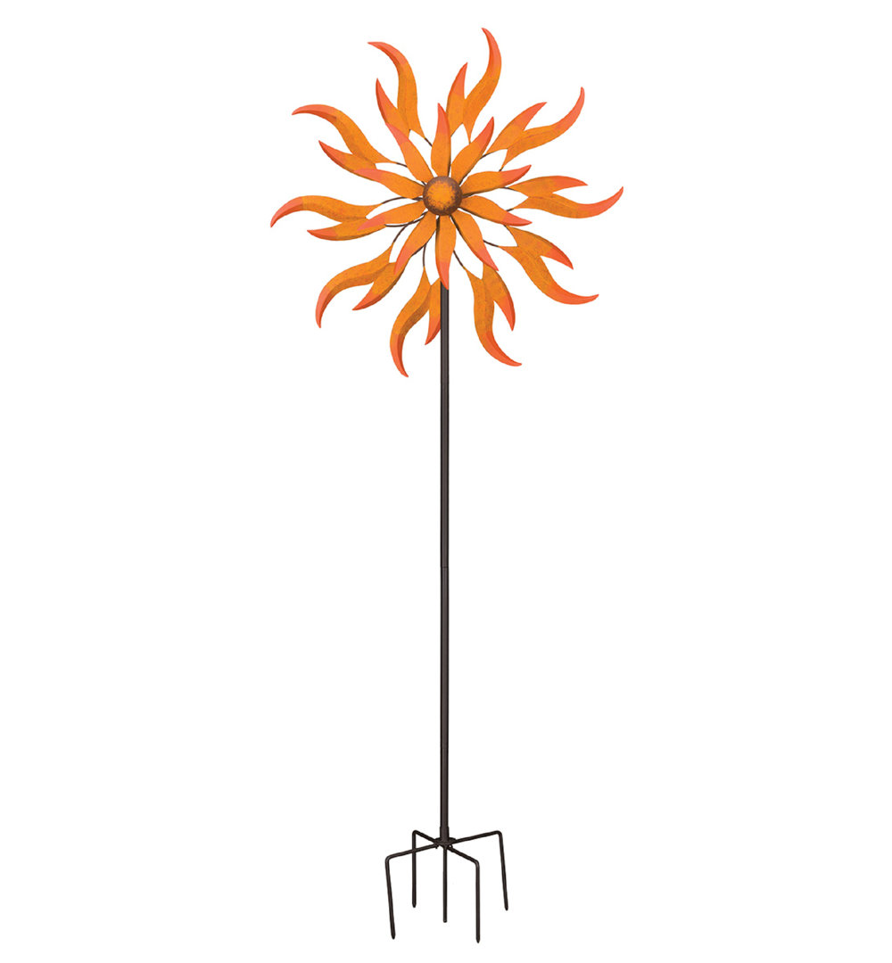 79" Metal Outdoor Garden Wind Spinner with Powder Coated Finish and Five Prong Ground Stake - Firedance Regal Art & Gift