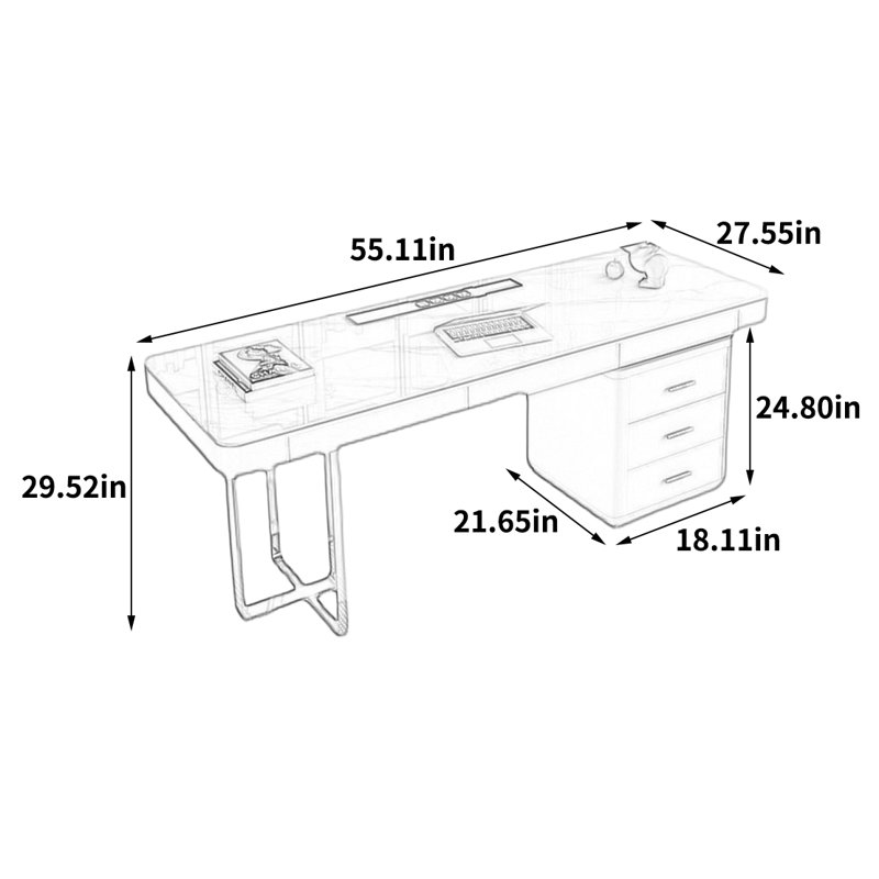 Bureau d'ordinateur Nathan, H 29,52 po x l 55,11 po x P 27,55 po
