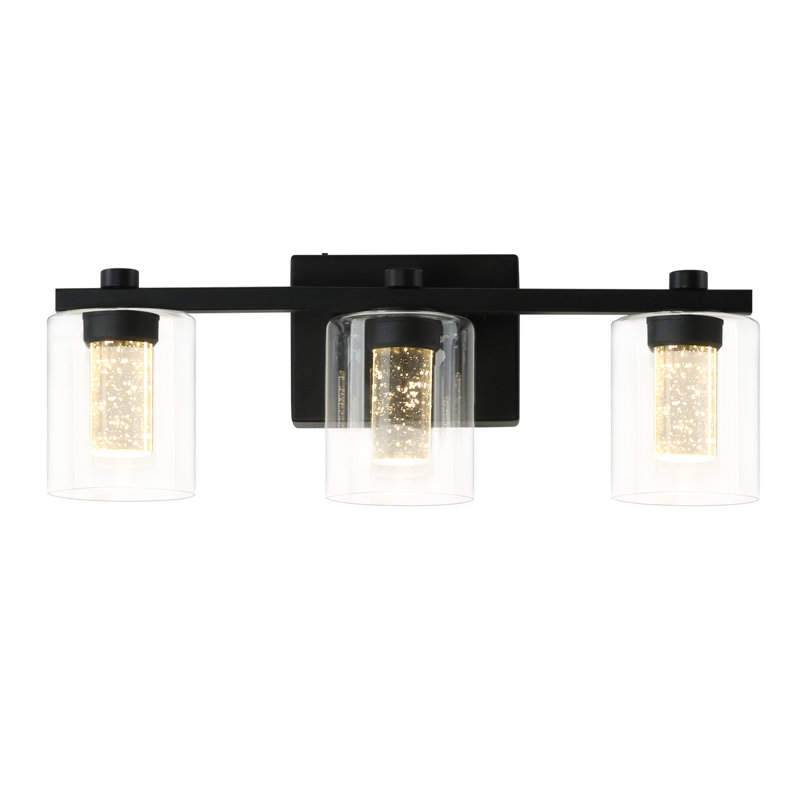 3-light Dimmable Bathroom Crystal Sand Black Led Vanity Light (3000-6000k), Matte Black