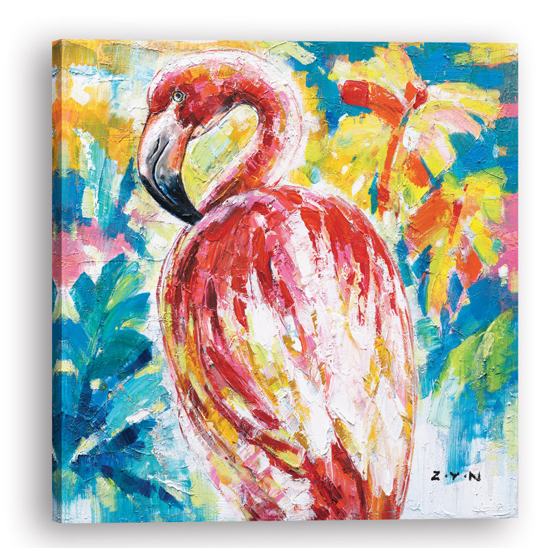 The Gloria Flamingo - peinture sur toile tendue, H 30 po x l 30 po x P 2 po