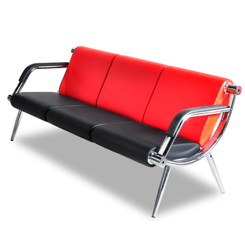 Reception Sofa with Metal Frame, Red/Black