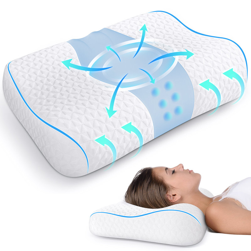 Cooling Ergonomic Contour Memory Foam Pillows, Blue