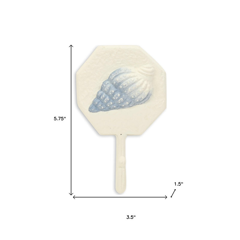 4" Blue And Cream Cast Iron Conch Shell Wall Hook