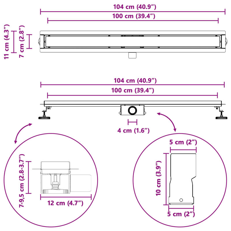  Shower Drain Height Adjustable Stainless Steel 304 Modern Plumbing