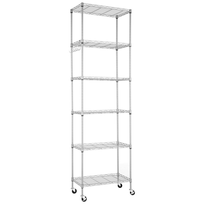 Airmont 54cm W Metal Shelving Unit with Wheels, Silver